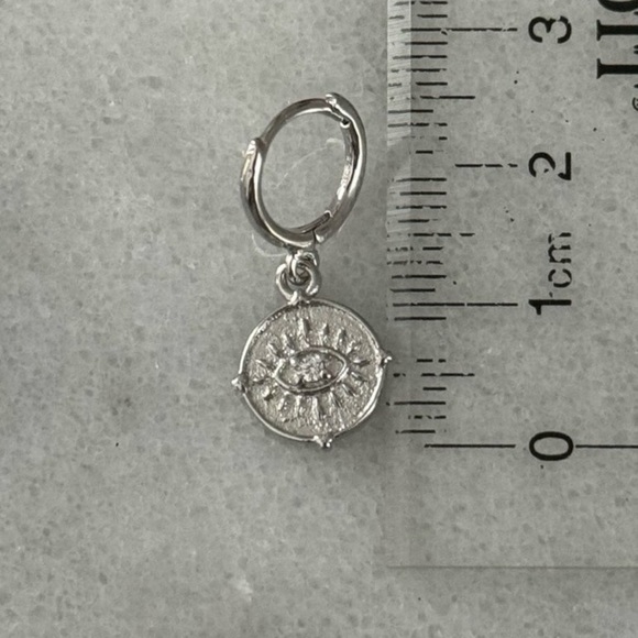 Sterling Silver Evil Eye Coin Crystal Earrings Brand New - Picture 3 of 3